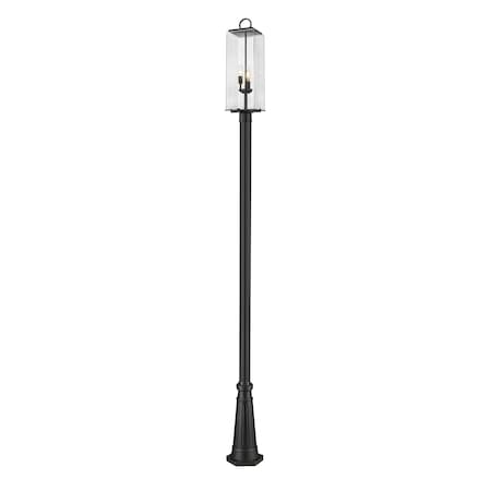 Z-Lite Sana Outdoor Post Mounted Fixture, 3-Light, 10 In.W x 120.5 In.H, Black/Seedy 592PHBR-519P-BK